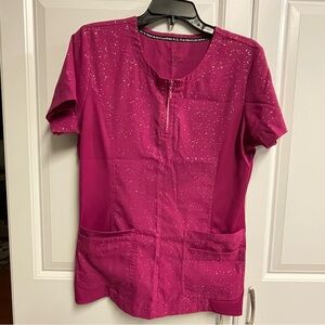 Womens Koi Lite Bright Pink Poly/Spandex Slim Fit Sparkly Scrub Top M